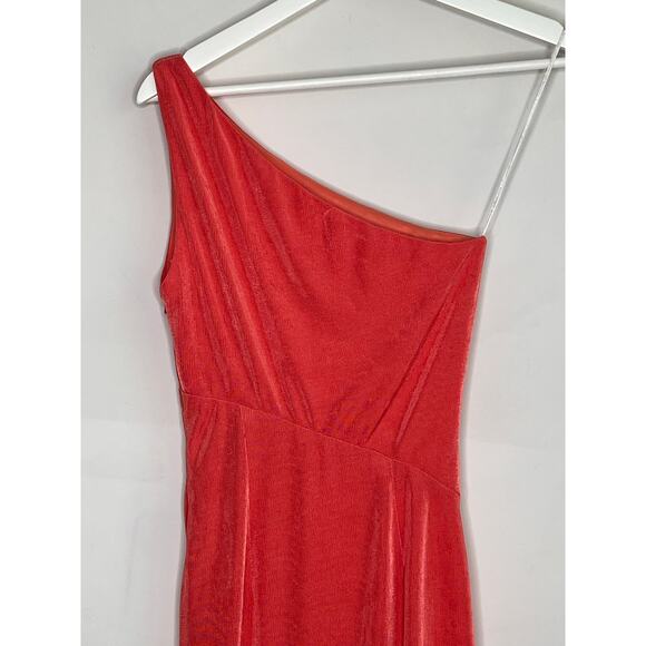 Katie May Desiree Asymmetric One-Shoulder Thigh Slit Maxi Dress Coral Women's XS - Picture 9 of 13